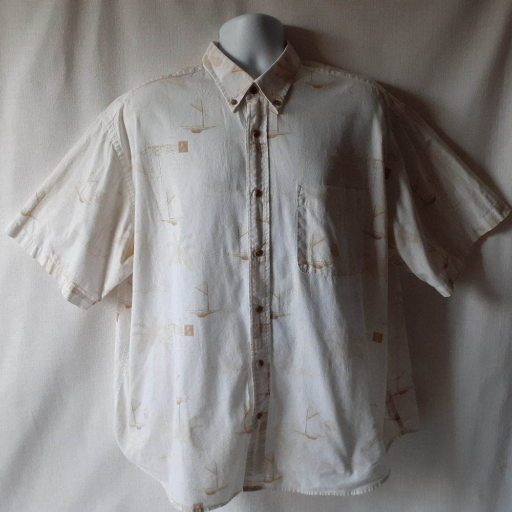 Royal Palm men's beige nautical print short sleeve button-down shirt size 2XL